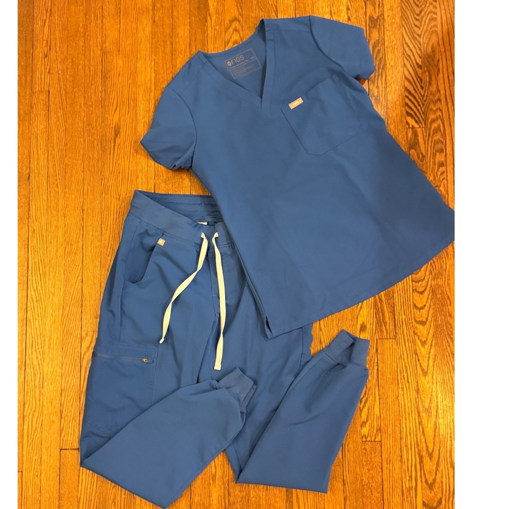 FIGS Casala Zamora Scrub Set Blue XS V-Neck Top Jogger Pants W18SW2005 Womens